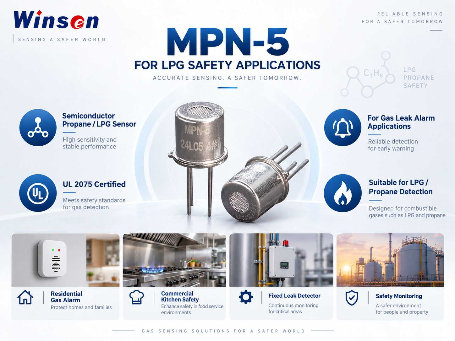 안전 애플리케이션용 Winsen MPn-5 프로판 LPG 센서