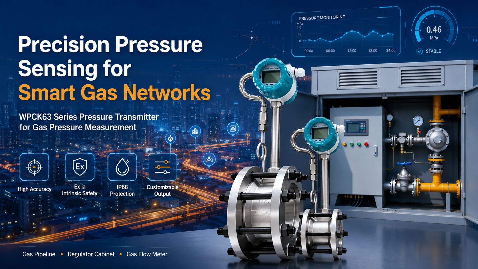 WPCK63 Pressure Transmitter for Gas Pipelines, Regulator Cabinets and Flow Meters