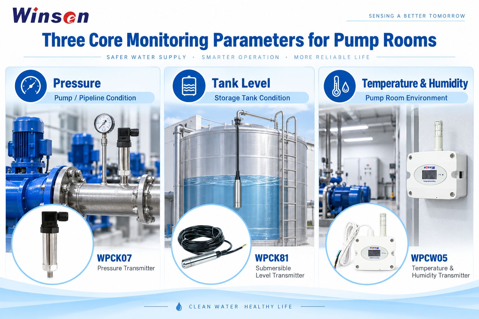 Three core monitoring parameters for secondary water supply pump rooms