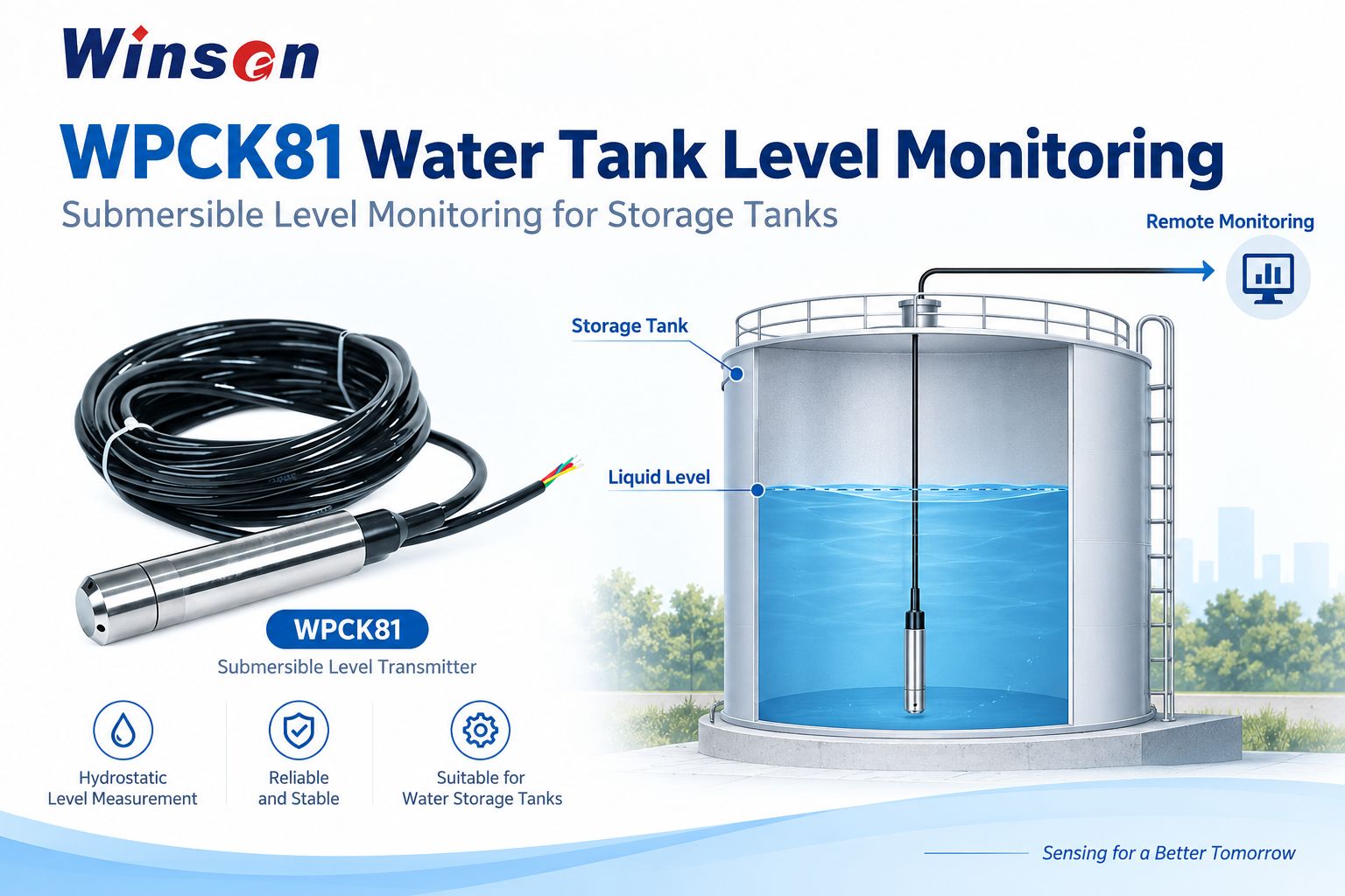 WPCK81 submersible level transmitter for secondary water supply storage tanks