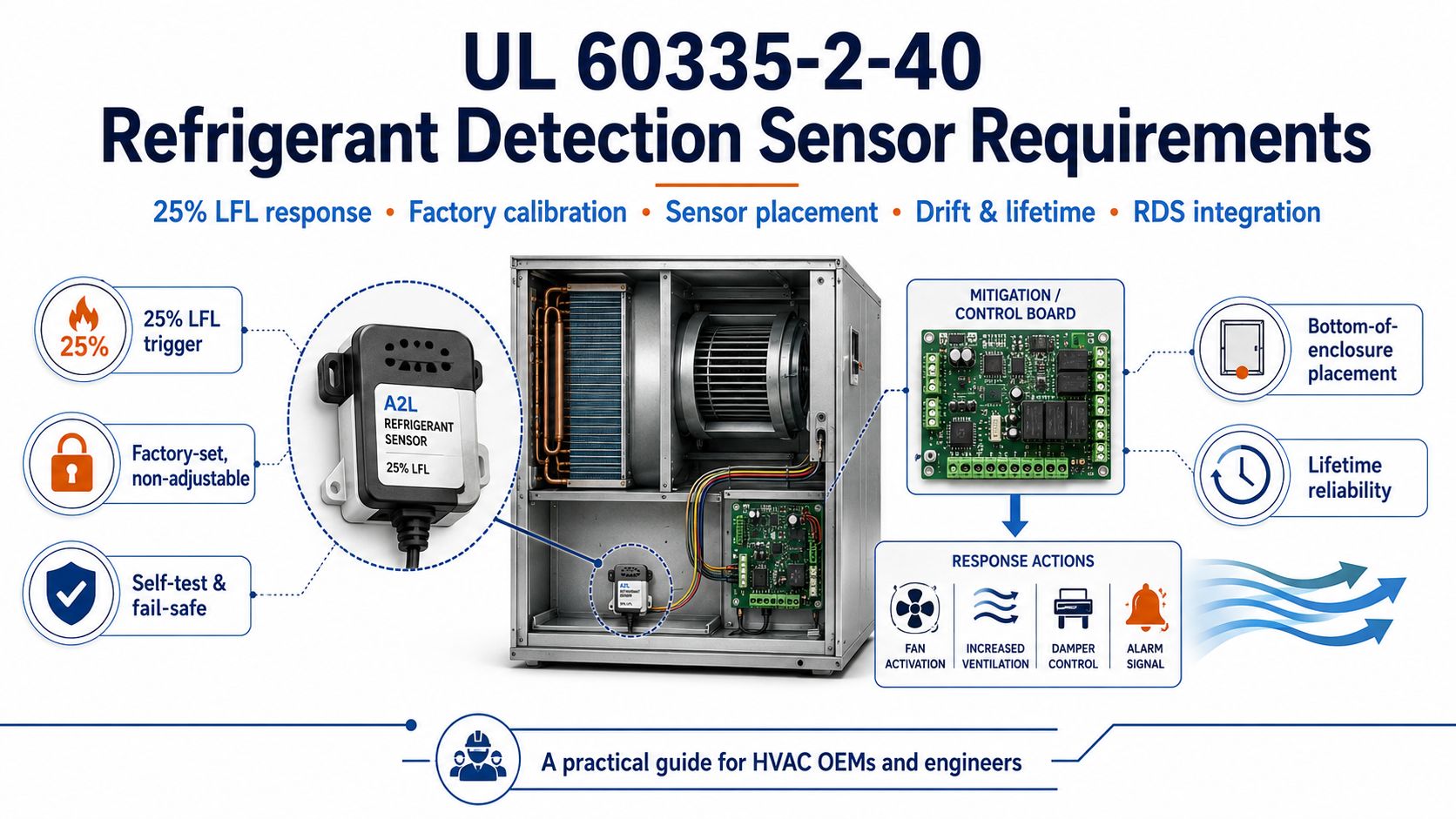 UL 60335-2-40 Refrigerant Detection Sensor Requirements: 25% LFL, RDS Design, Calibration, Placement, and OEM Compliance