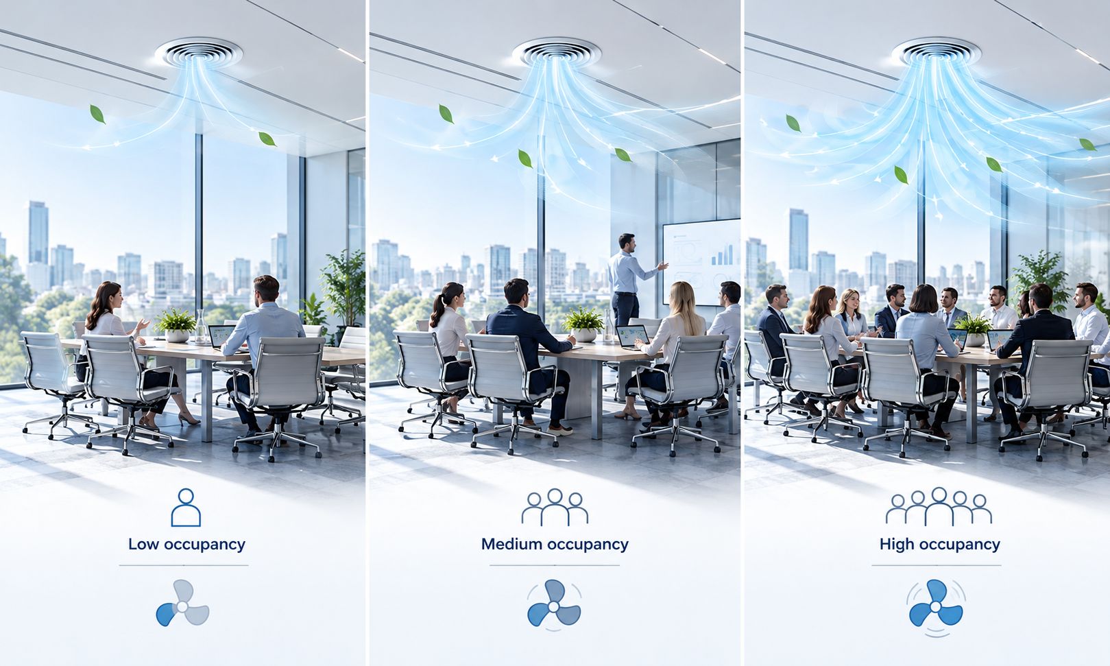 Illustrative comparison of changing occupancy and ventilation demand in office meeting rooms