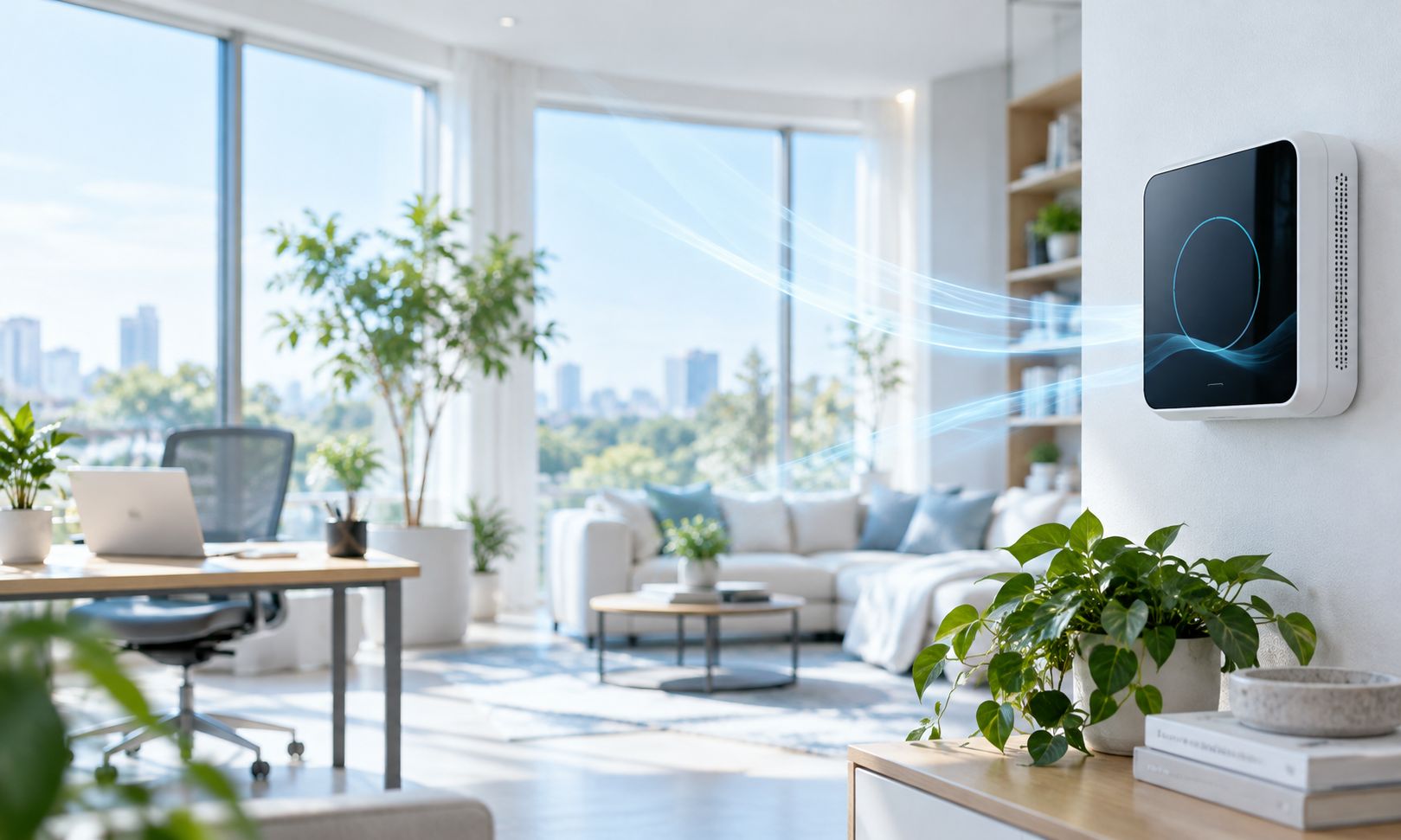 Modern indoor environment illustrating smart indoor air quality monitoring